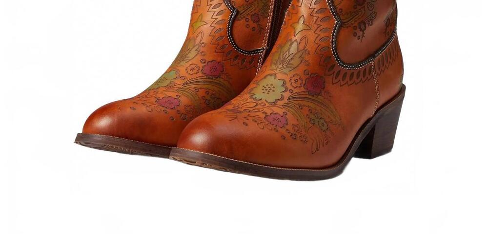 NEW SPRING STEP SHOES women's galop western hand-painted boot in camel